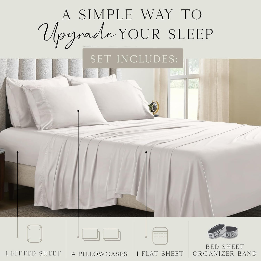 KARISSA MAE 6 Piece Pure Viscose from Bamboo Queen Size Sheet Set | 100% FSC Certified | Luxuriously Soft | Cooling | 18" Deep Pocket…