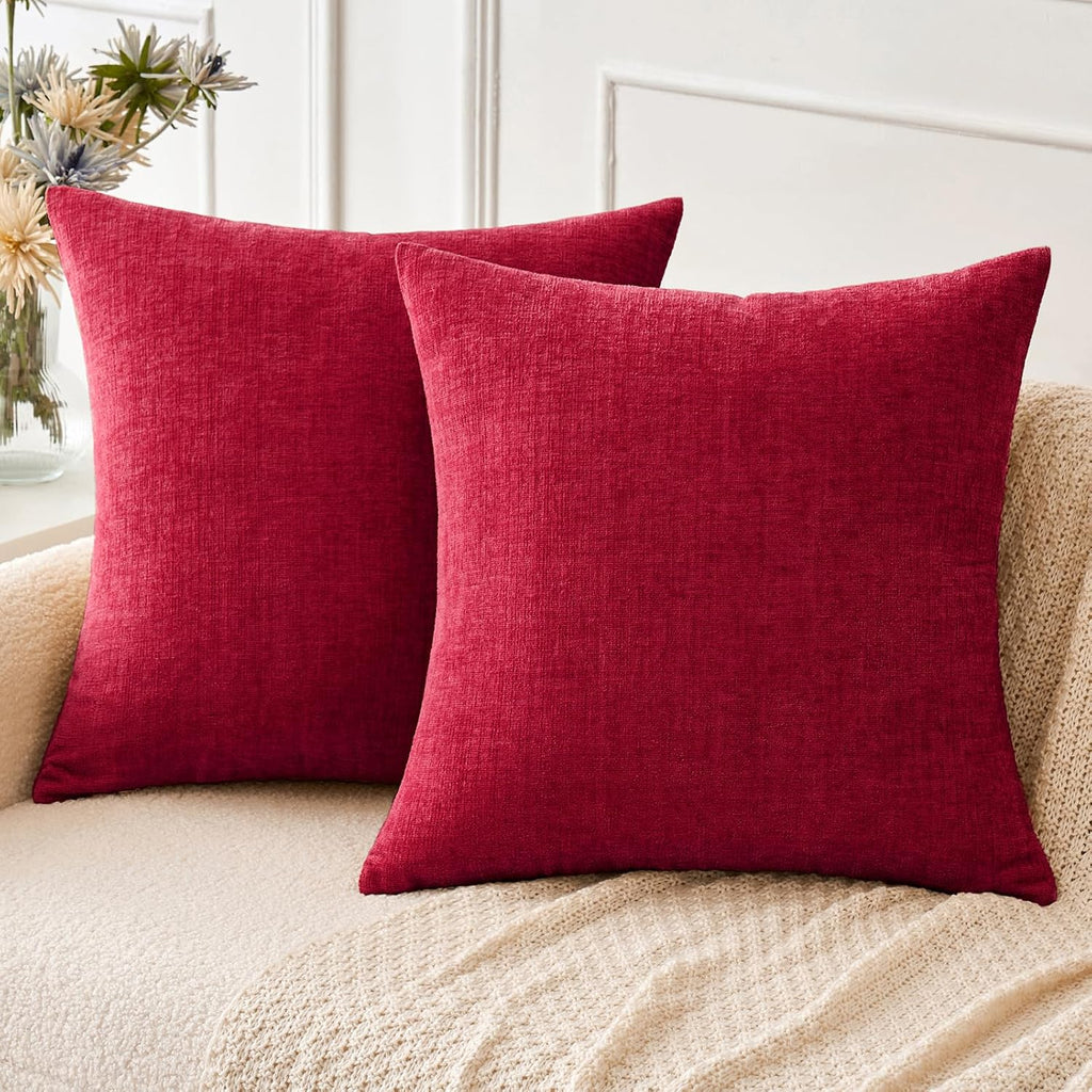 Miulee Pack of 2 Red Couch Throw Pillow Covers 18x18 Inch Soft Cushion Covers for Sofa Living Room Solid Dyed Pillow Cases Red