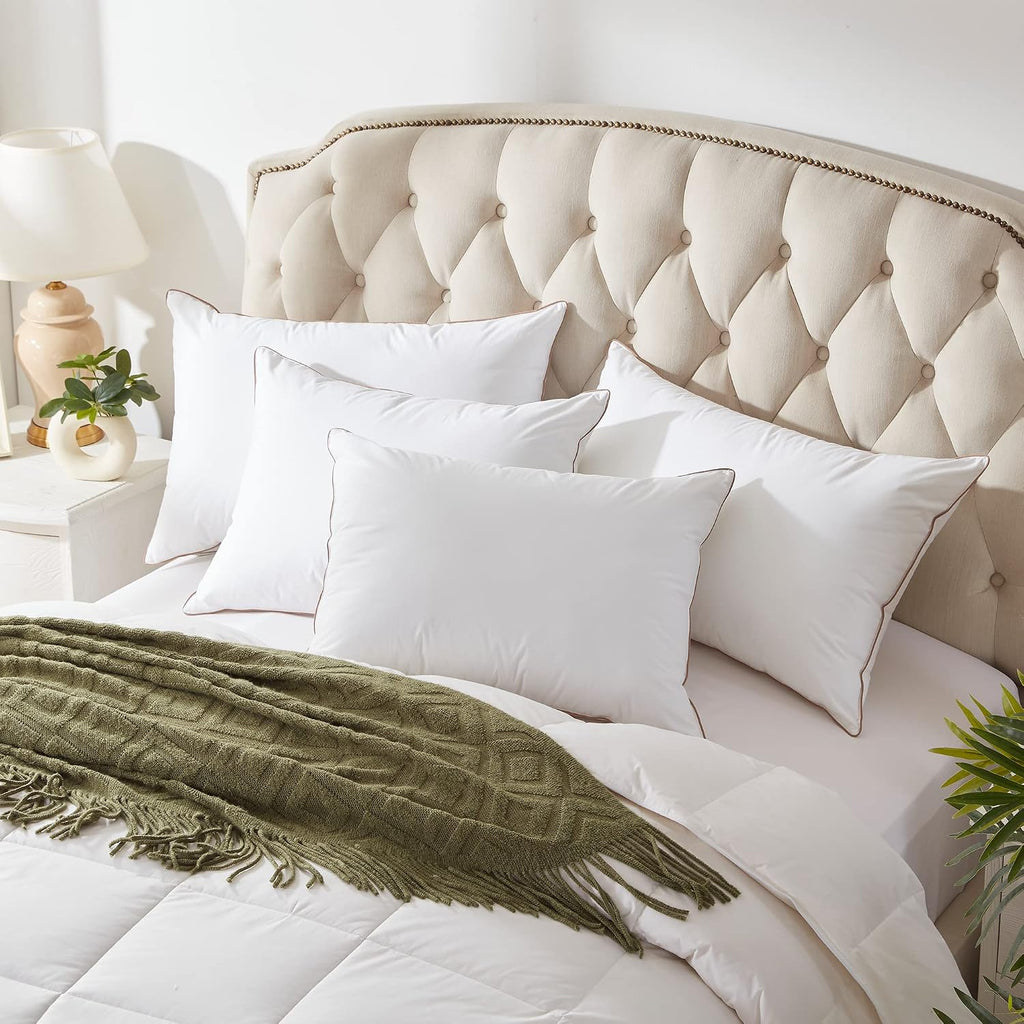 Puredown ® Goose Feather Down Pillows Queen Size Set of 2, Fluffy Bed Pillow for Sleeping with 100% Cotton Cover, Medium Firm Luxury Hotel…