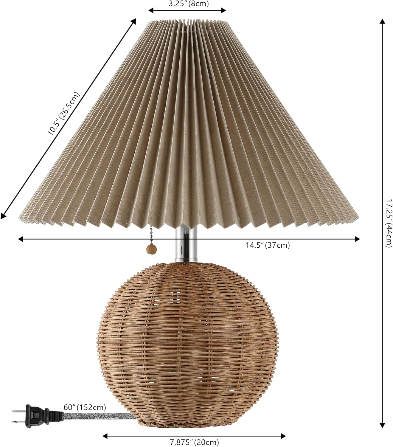 Jonathany JONATHAN Y 17.25" Natural/Chrome/Dark Beige Sphere Table Lamp, Mid-Century Bedside Nightstand with Beige Pleated Linen Shade, Sca…