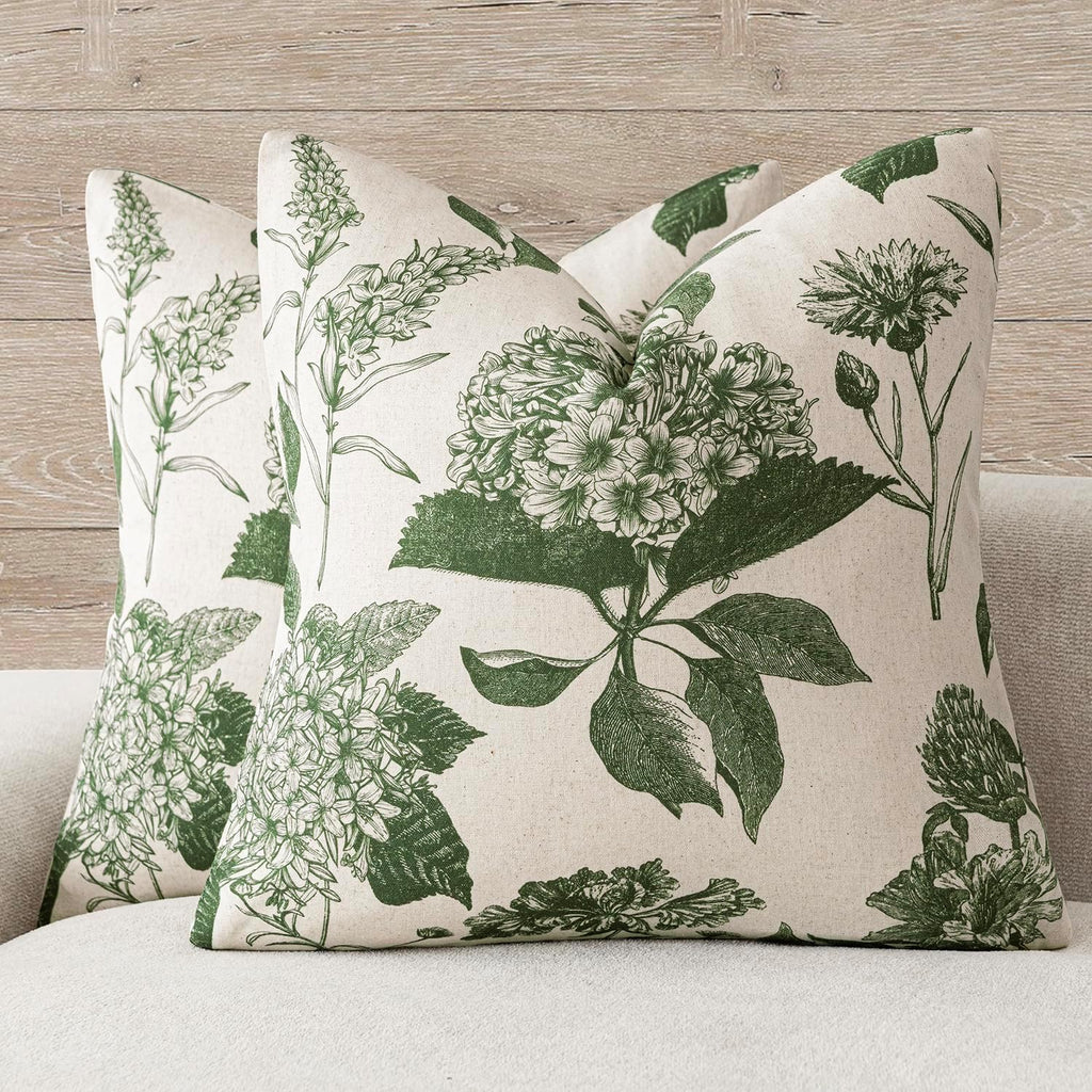 Foindtower Set of 2 Linen Floral Throw Pillow Covers Neutral Vintage Print Decorative Cozy Cushion Covers Farmhouse Boho Home Decor for…
