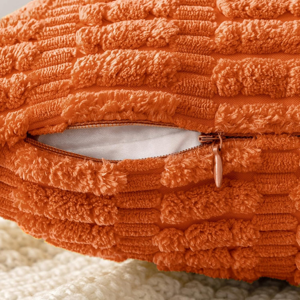 Miulee Pack of 2 Orange Corduroy Decorative Pillow Covers 18x18 Inch Soft Boho Striped Throw Pillow Covers Modern Farmhouse Home Decor for…