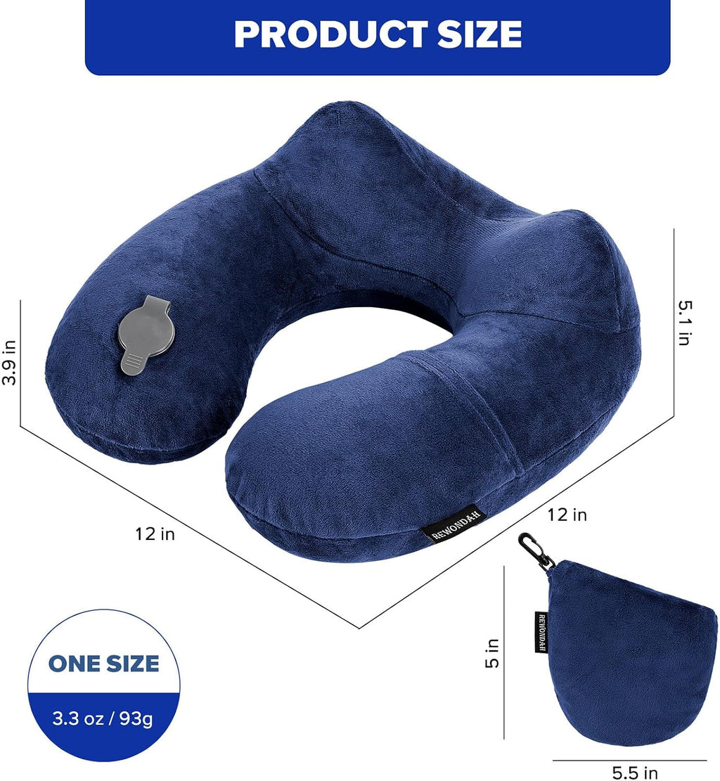 Rewondah Inflatable Travel Pillow for Sleeping Airplane - Inflatable Neck Pillow for Traveling on Plane with Washable Cover, Blow up Neck…