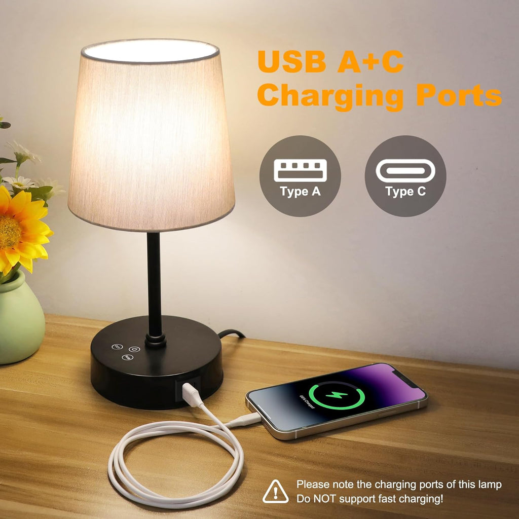 Ascher Small Bedside Table lamp Set of 2, RGB Color Changing Lamps, 3 Color Temperatures Nightstand Lamps with USB C and A Ports, Touch…