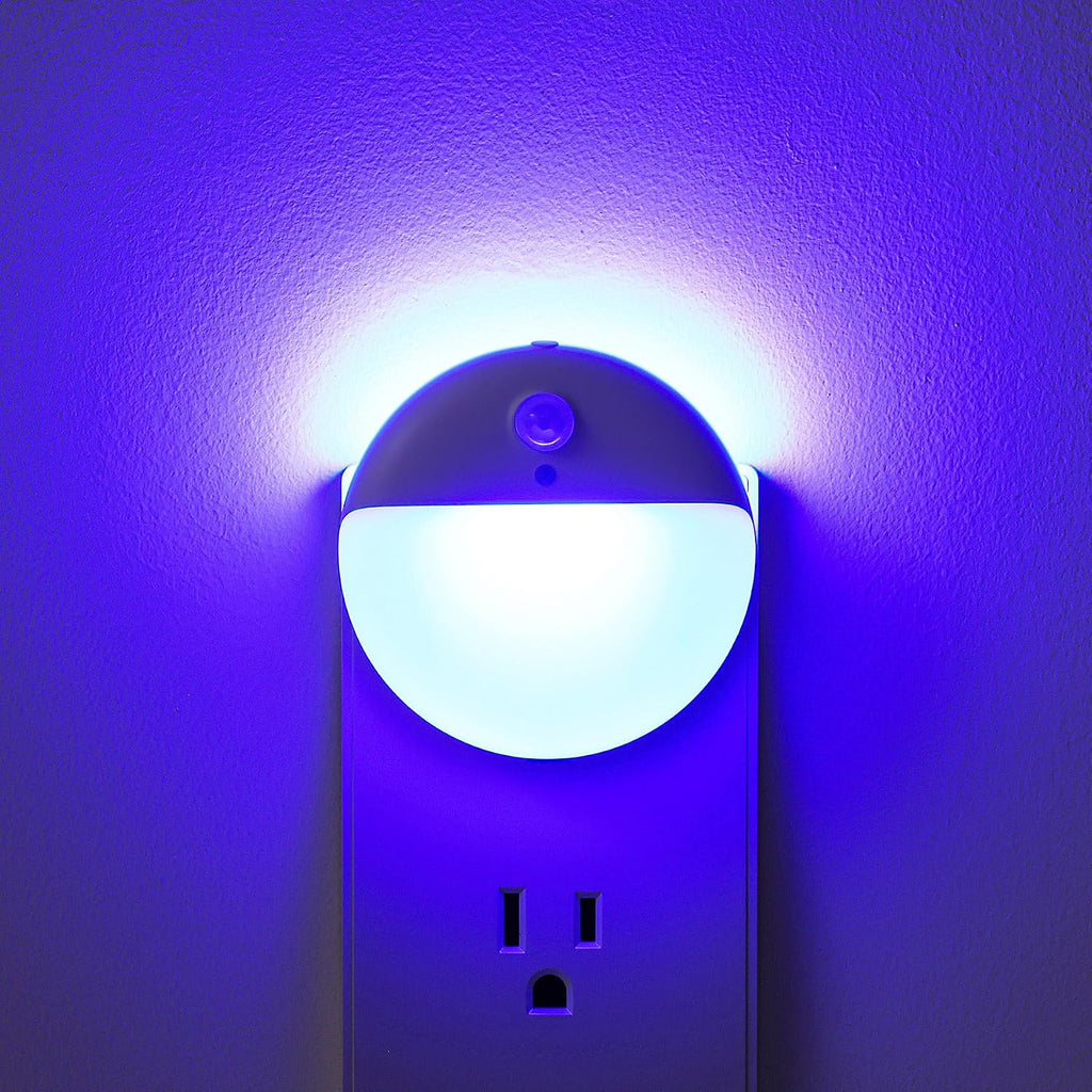 YUNLEX 2 Pack Plug in Night Light with Motion Sensor and Dusk to Dawn Sensor, Stepless Dimming, Blue LED Nightlight with 3 Lighting Ways…