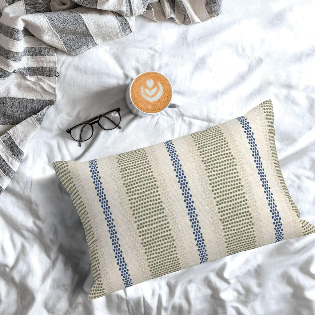 Blue Sage Green Pillow Covers 12x20 Set of 2 Boho Outdoor Striped Throw Pillow Covers Abstract Modern Geometry Decorative Pillowcase…