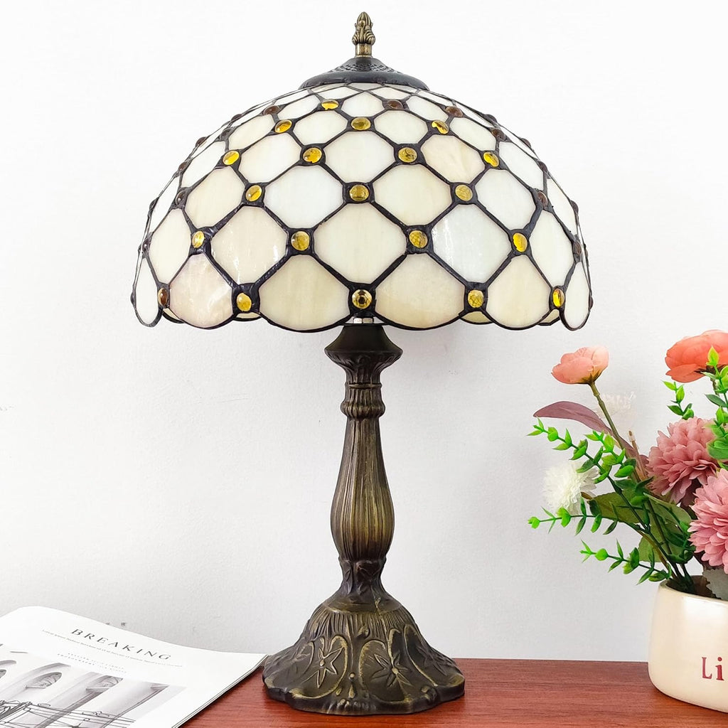 Tiffany Lamp Stained Glass Table Lamp - Antique Bedside Desk Reading Light With 3-Way Color LED - Living Room Nightstand 12X12X19 Inches…