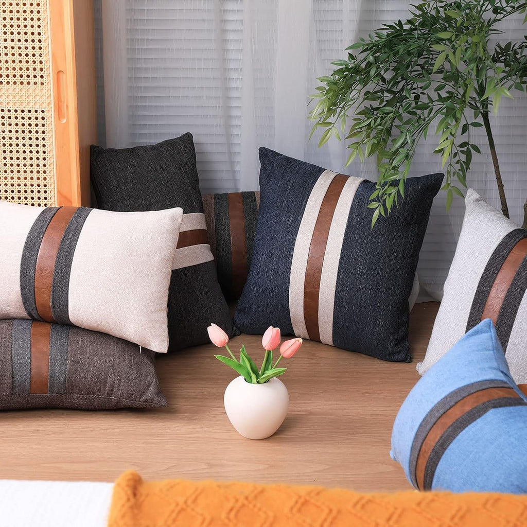 Farmhouse Decorative Outdoor Throw Pillow Covers for Couch Sofa Bed Brown Faux Leather Accent Pillow Cover Modern Decor Pillow Case 18 x…