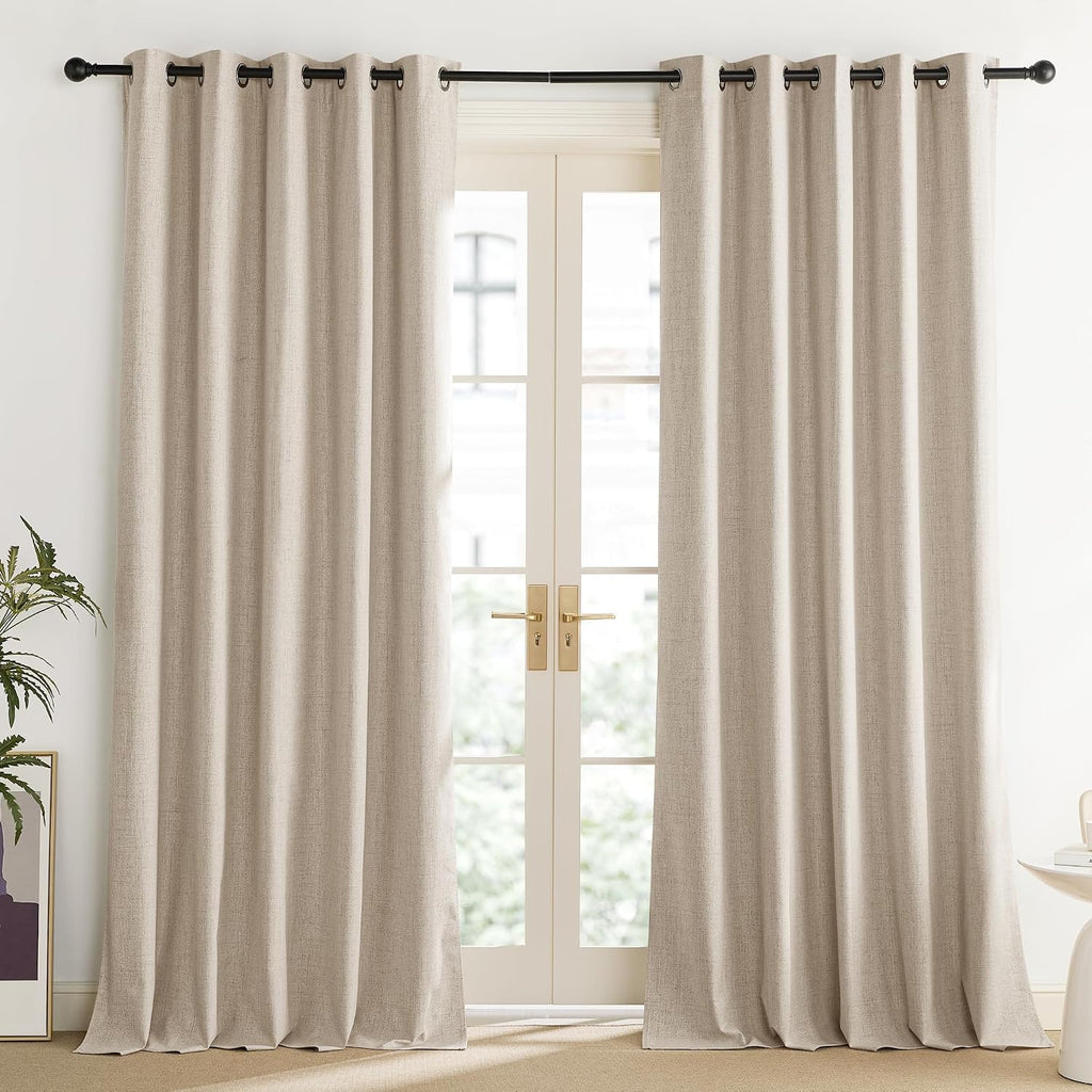 NICETOWN Cream 100% Blackout Linen Curtains 102 inch Long Burg for Living Room, 1 Pair, 62" Width Each Panel, Farmhouse Thick Completely…