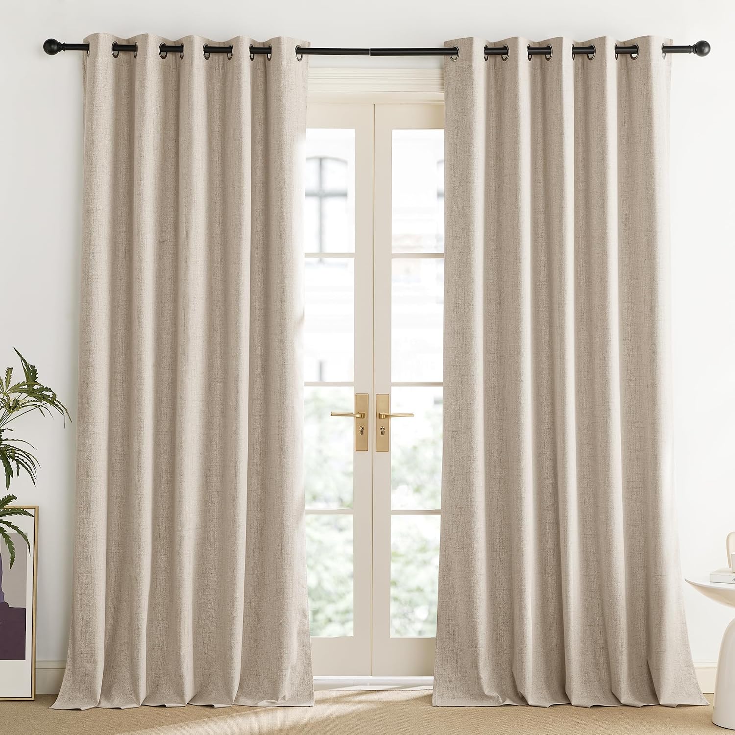 NICETOWN Cream 100% Blackout Linen Curtains 95 inch Long Burg for Living Room, 1 Pair, 62" Width Each Panel, Farmhouse Thick Completely…