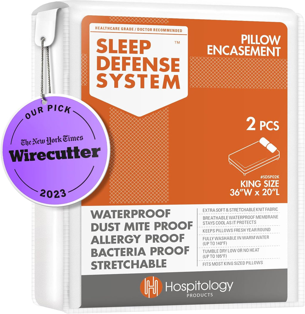 HOSPITOLOGY PRODUCTS Pillow Encasement- Zippered Bed Bug Dust Mite Proof Hypoallergenic - Sleep Defense System - King - Waterproof - Set…