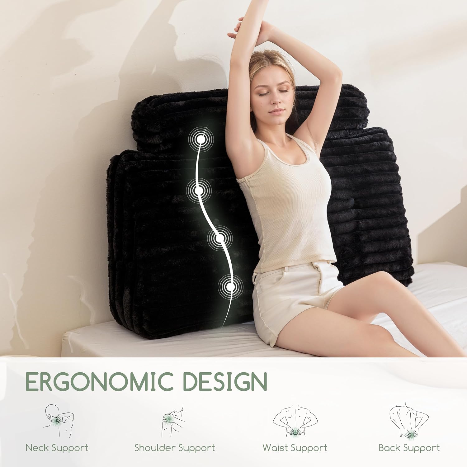HIGOGOGO Triangular Headboard Wedge Pillow with a Cylindrical Pillow and Memory Foam Filling, Daybed Pillows for Sitting up, Reading or…