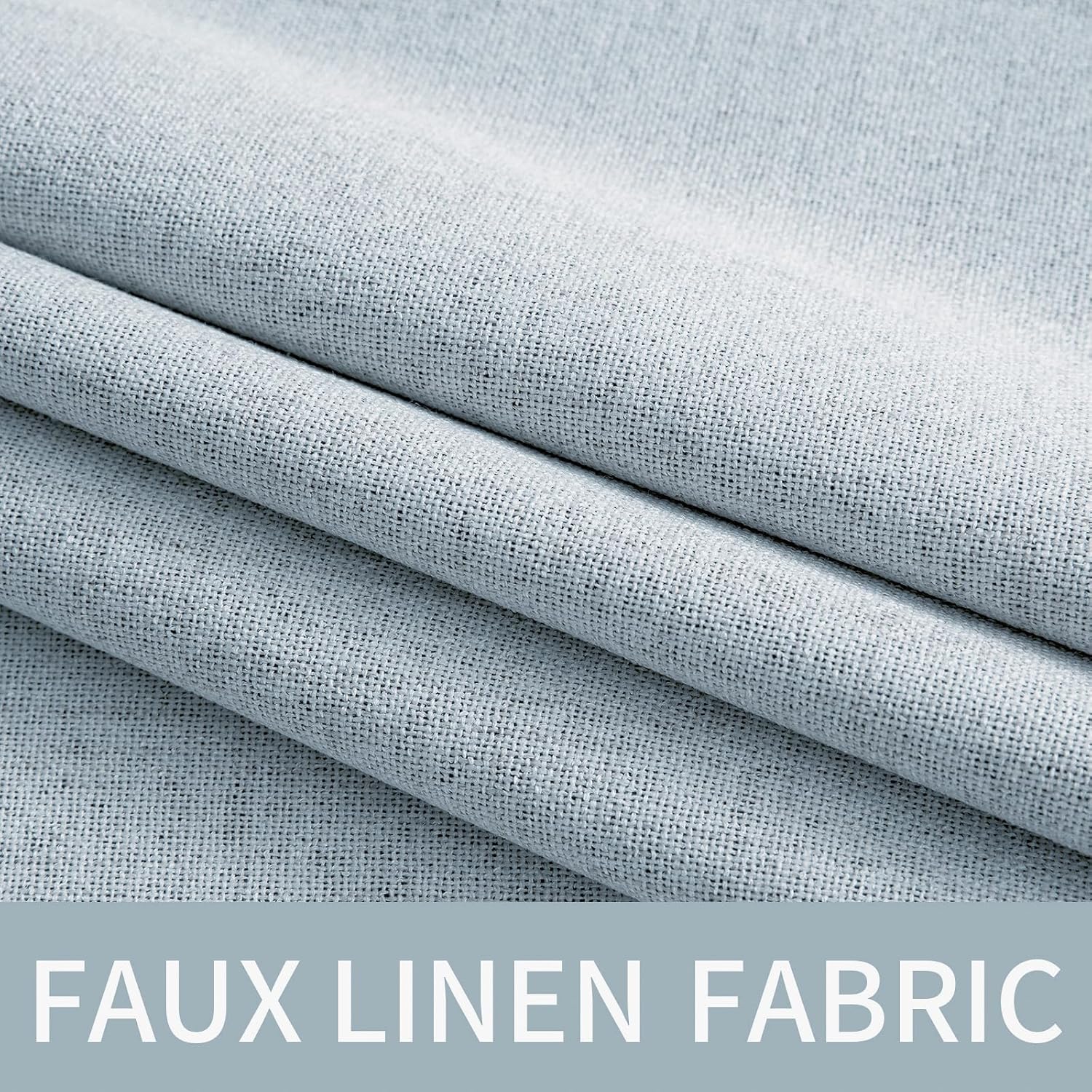 Miulee 90 Inches Linen Textured Curtains for Bedroom 100% Blackout Thermal Insulated Chambray Blue Grommet Room Darkening Curtains & Drapes…
