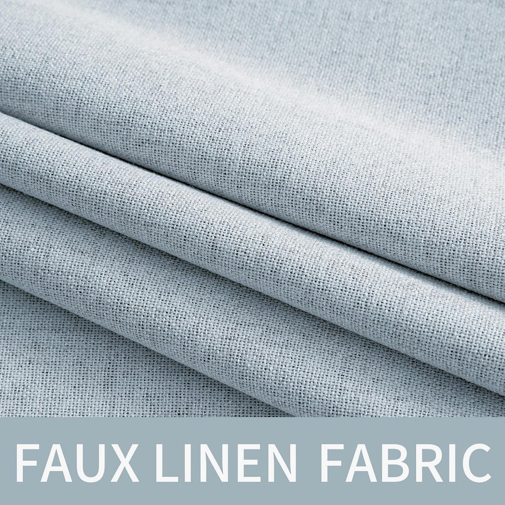 Miulee Linen Textured Curtains for Bedroom Solid 100% Blackout Thermal Insulated Chambray Blue Grommet Room Darkening Curtains & Drapes Lux…