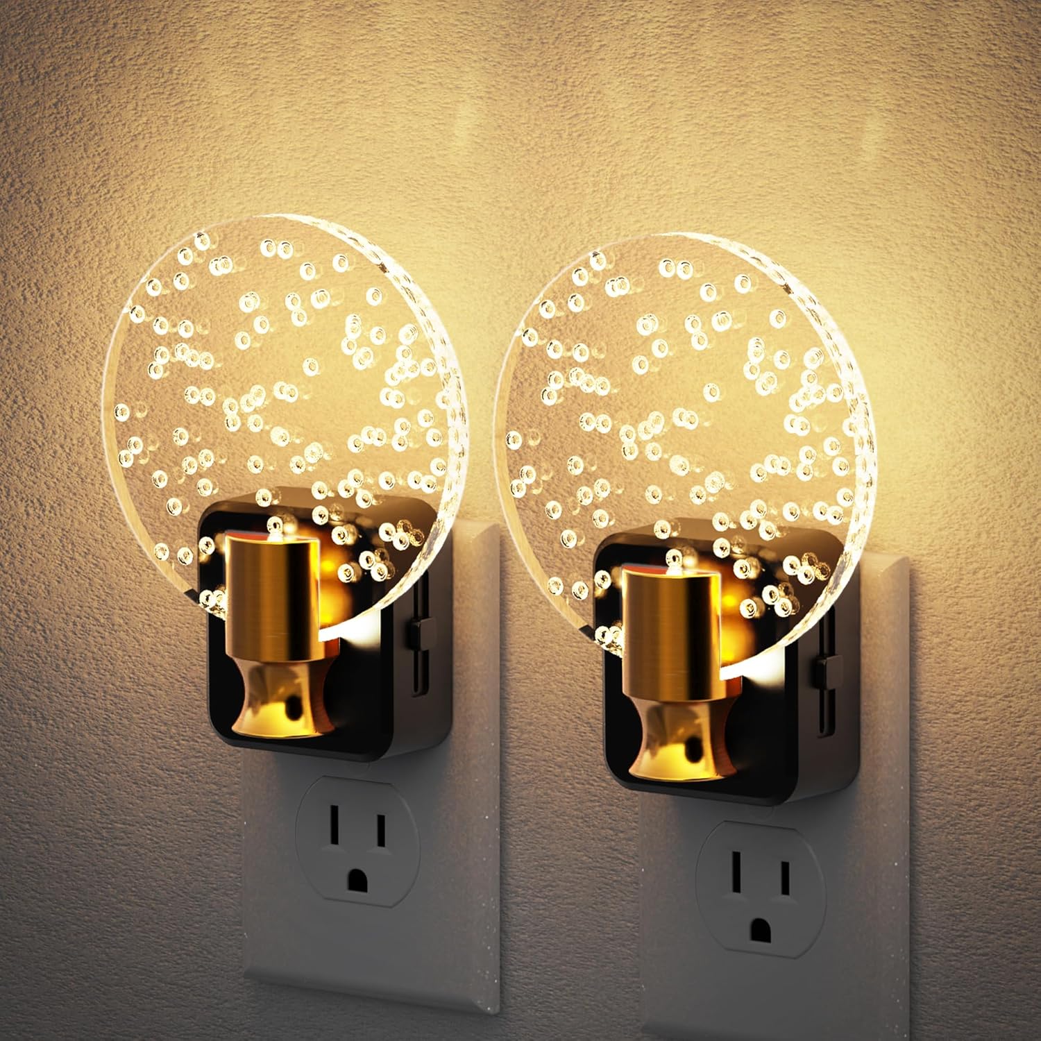 JandCase Night Light, Dimmable Night Lights Plug into Wall 2 Pack, Bubble Nightlight with Auto On/Off Light Sensor, 0-100LM LED Round…