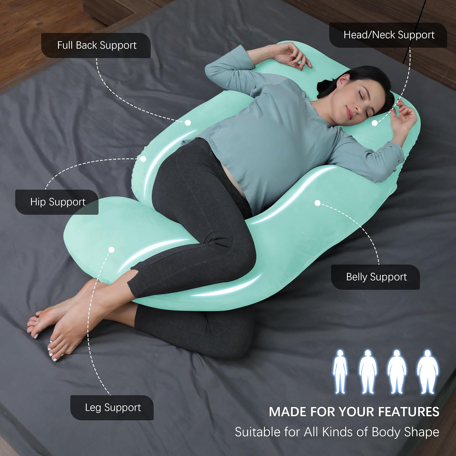 Moonpark MOON PARK Pregnancy Pillows for Sleeping - U Shaped Full Body Maternity Pillow with Removable Cover - Support for Back, Legs, Bell…