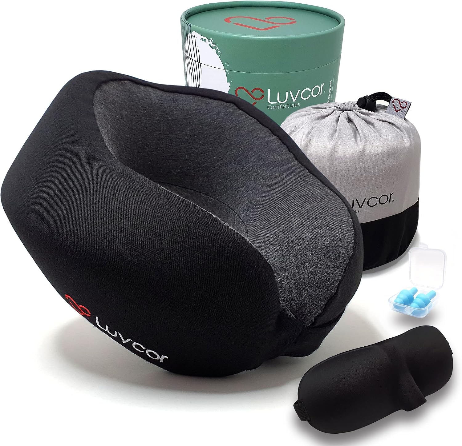 Premium Quality Memory Foam Travel Neck Pillow Bundle - Best Ergonomic Pillow for Airplane Travel, car Ride, Sleeping. Comes with Eye…
