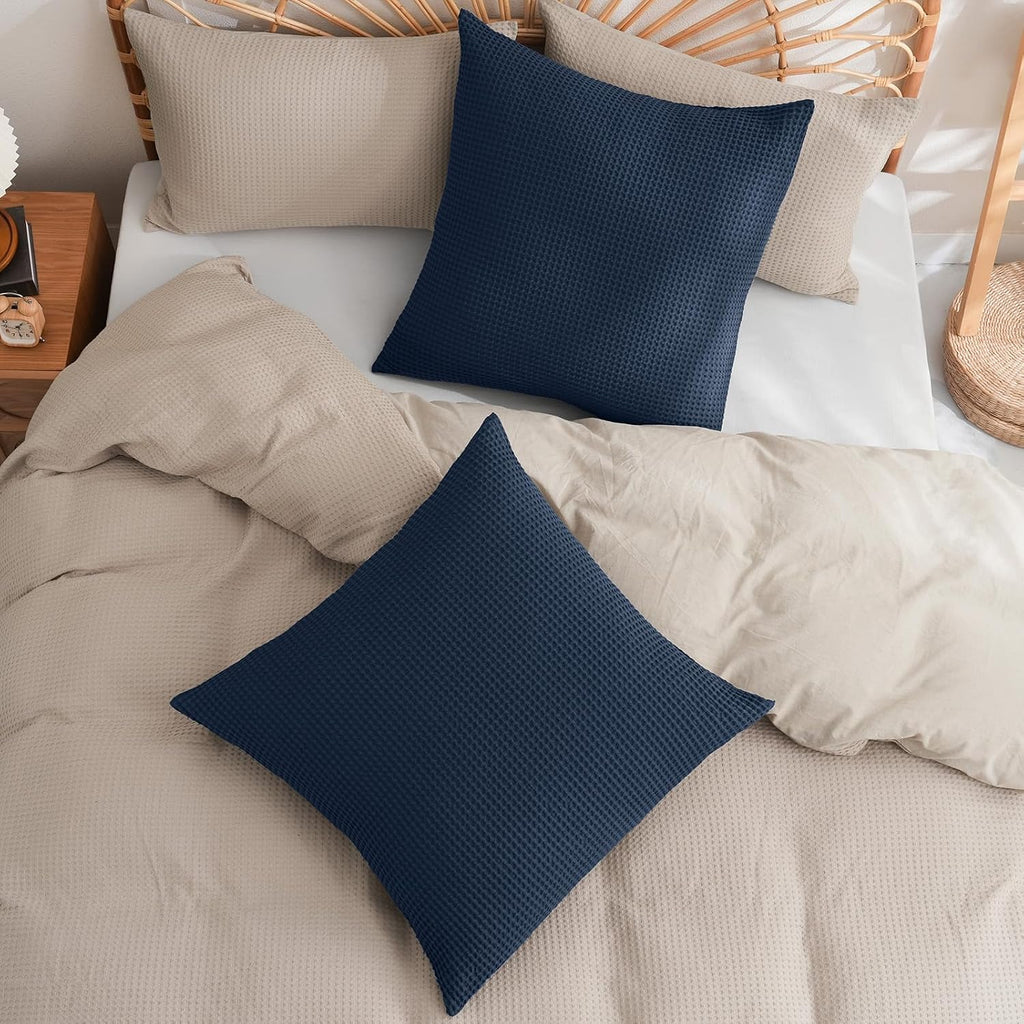 Phf 100% Cotton Waffle Weave Euro Shams 26" x 26", No Filling, 2 Pack Elegant Home Decorative Euro Throw Pillow Covers for Bed Couch Sofa,…