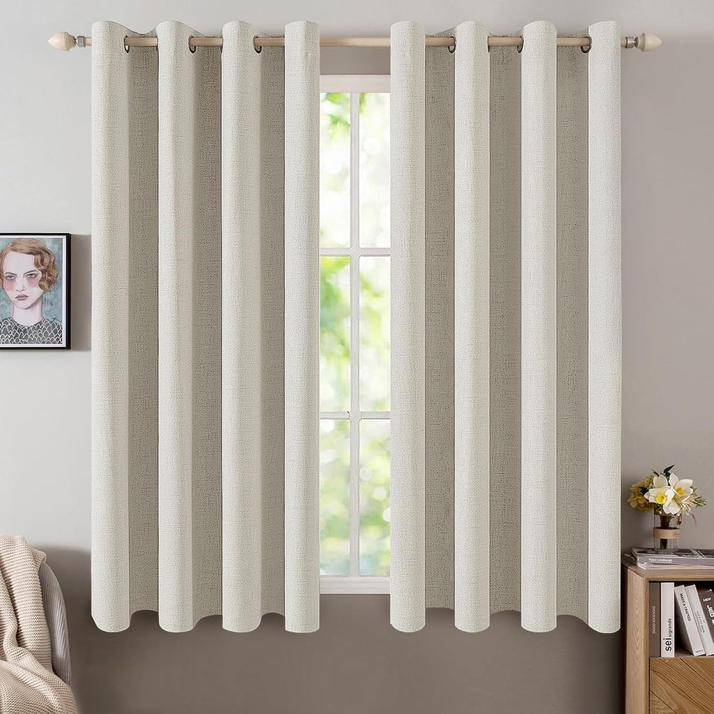 Miulee Linen Texture Curtains for Bedroom Light Cream 100% Blackout Thermal Insulated Linen Curtains Grommet Room Darkening Drapes for Livi…