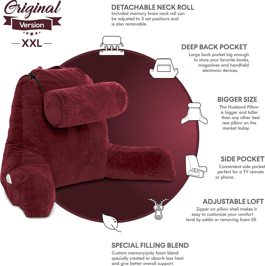 Husband Pillow XXL The Original for Adults - 30" Tall Backrest for Sitting Up in Bed - Firm Support Reading & Bed Rest Pillows for…