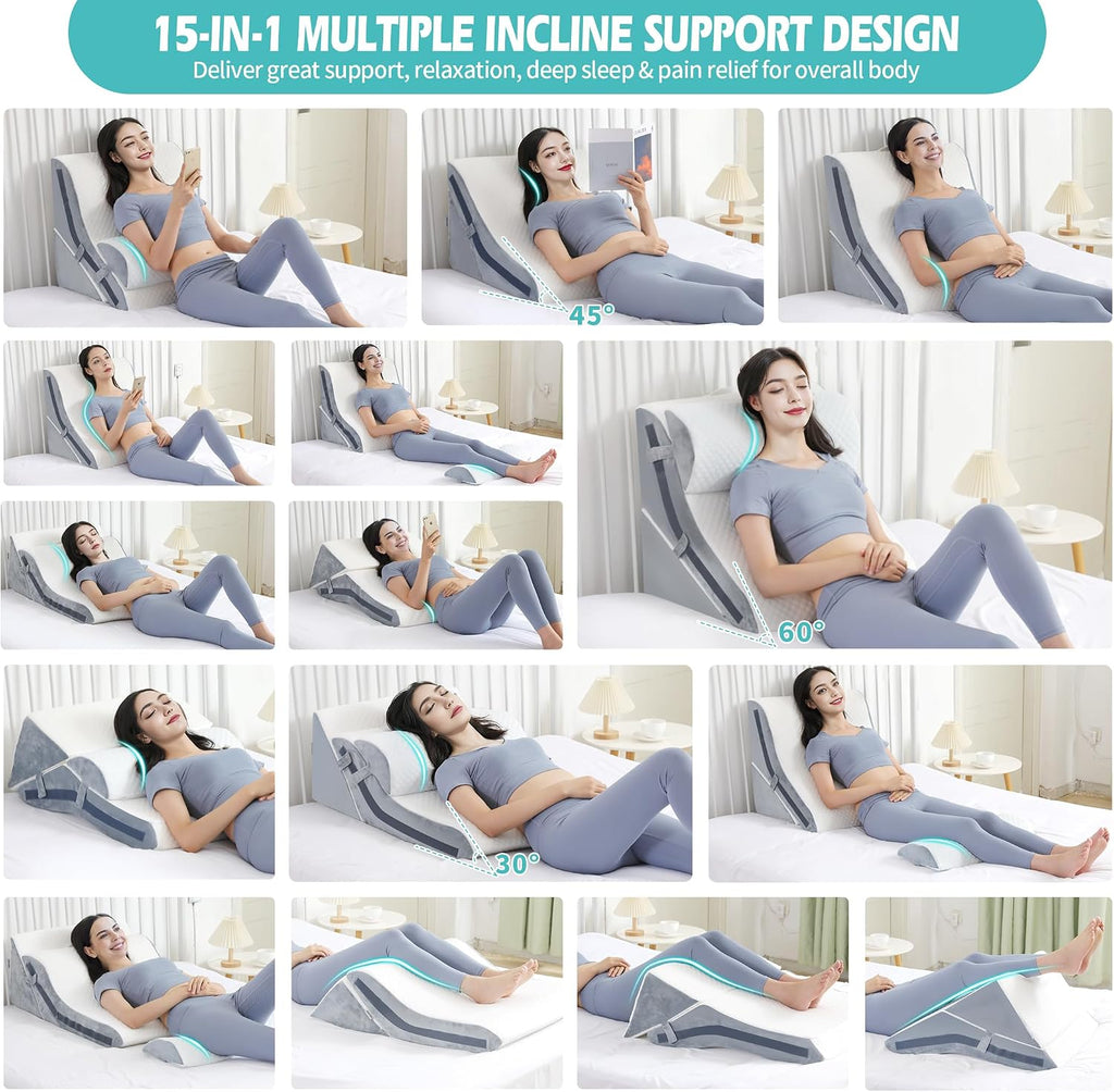 Simpledad Wedge Pillow for Sleeping, Orthopedic Bed Wedge Pillow Set, 15-in-1 Adjustable Memory Foam Wedge Pillow Post Surgery, 9 &16 & 20…