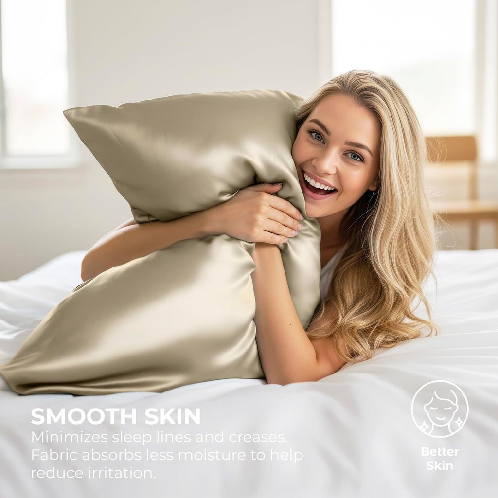 PureBedding Satin Pillowcase 2 Pack - Queen Size (20"x30", Champagne Gold) - Silky Pillow Cases for Hair and Skin - Satin Pillow Covers wit…