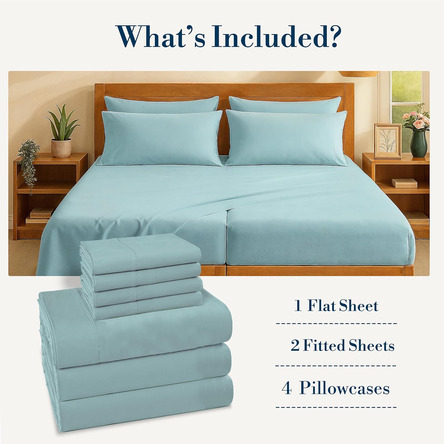 Casa Platino Split King Sheets Sets – 100% Cotton Split King Sheets Cooling with 4 Pillowcases, 15" Deep Pocket Fitted Sheet, Crisp &…