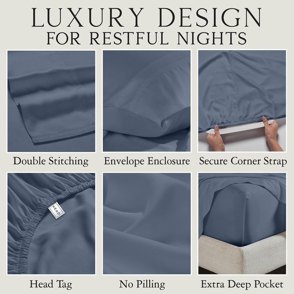 KARISSA MAE 6 Piece Pure Viscose from Bamboo Queen Size Sheet Set | 100% FSC Certified | Luxuriously Soft | Cooling | 18" Deep Pocket…