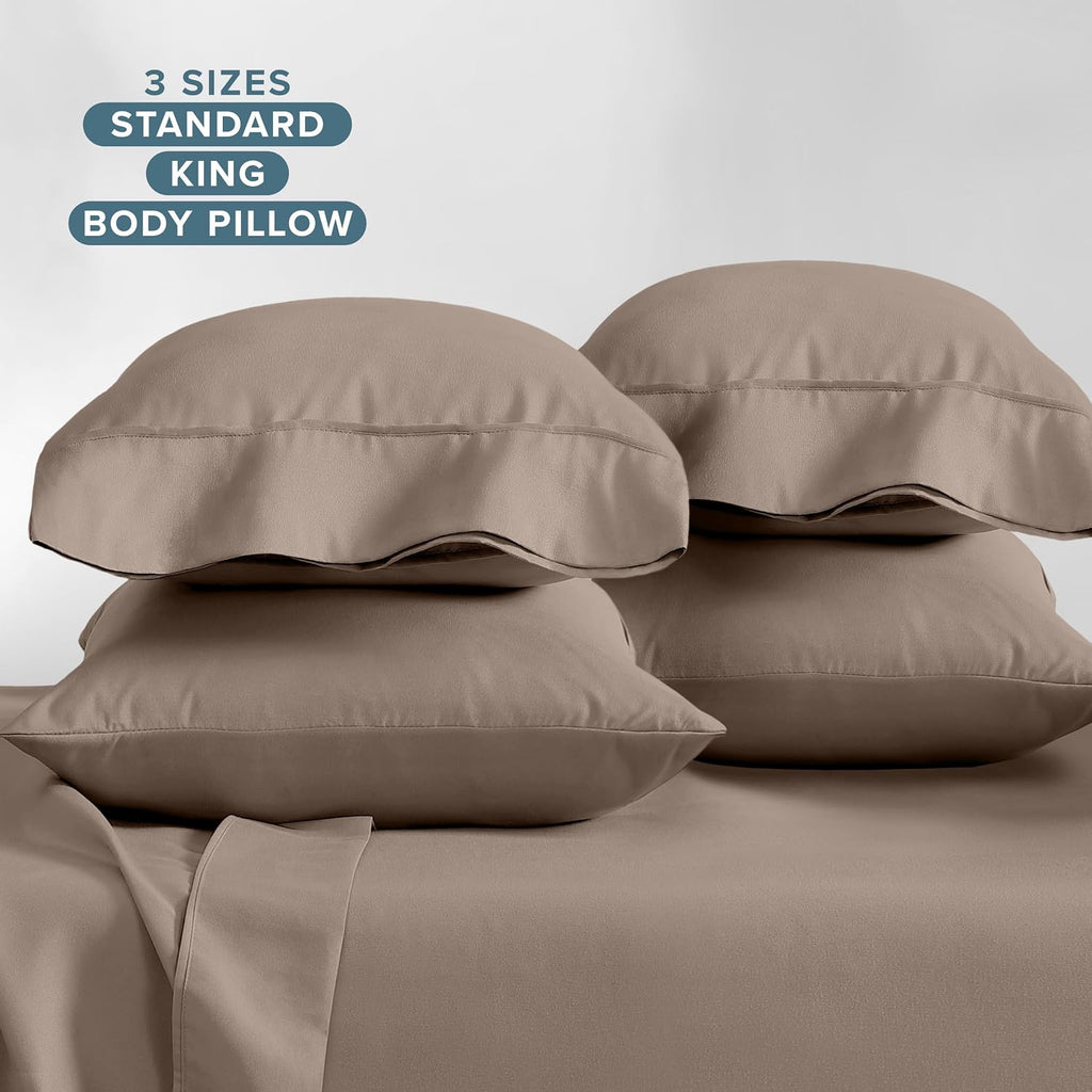 BareHome Bare Home Microfiber Bulk Pillow Cases - King Set of 4 - Cooling Pillowcases - Double Brushed - Taupe Pillowcases 4 Pack - Easy Ca…