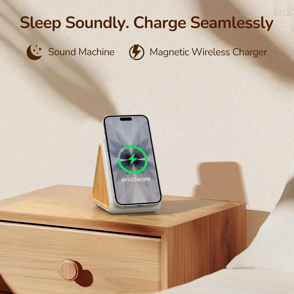 Housbay 2-in-1 White Noise Sound Machine & Magnetic Wireless Charger, Stereo Sleep Sounds, Clutter-Free Bedside Charging Station for iPhone…