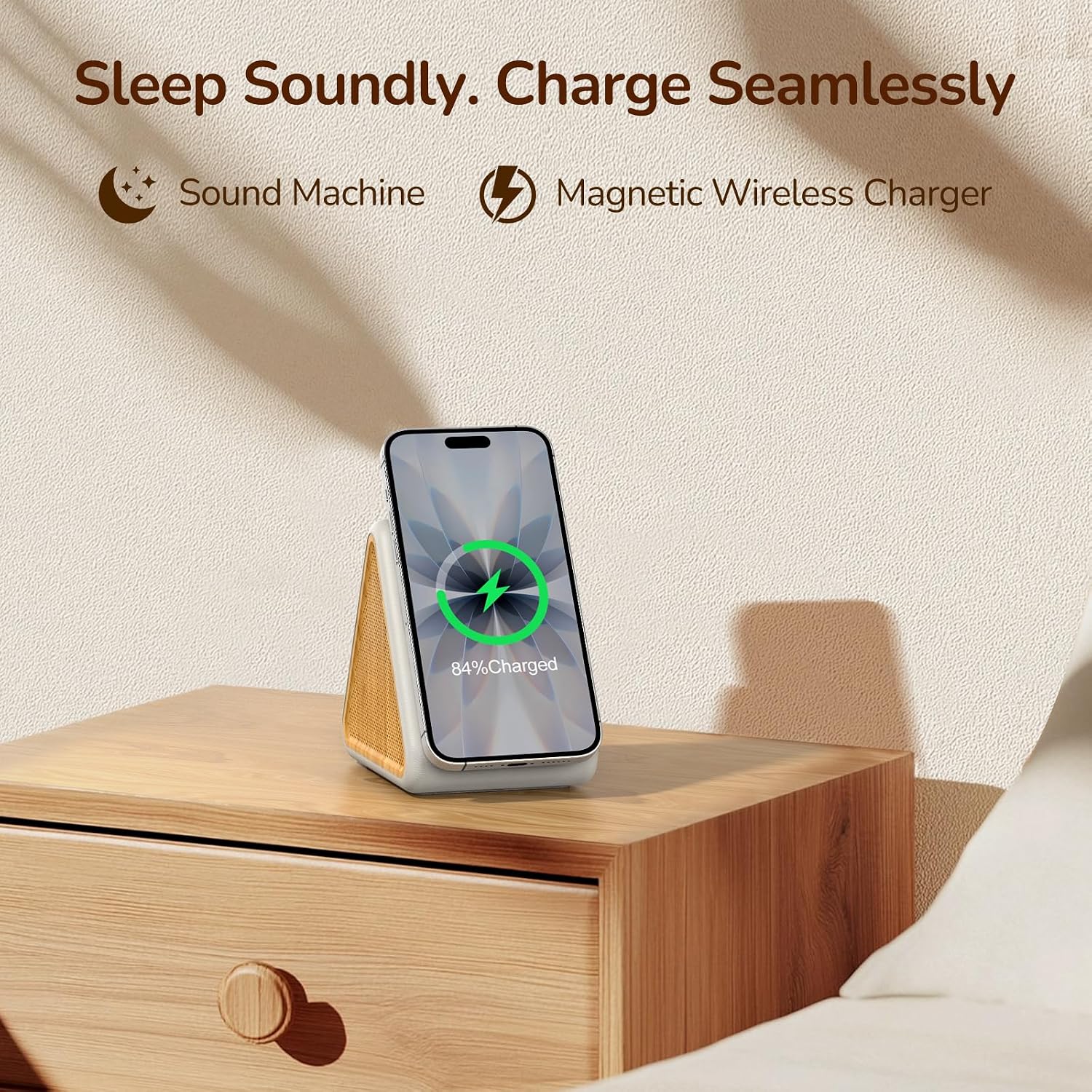 Housbay 2-in-1 White Noise Sound Machine & Magnetic Wireless Charger, Stereo Sleep Sounds, Clutter-Free Bedside Charging Station for iPhone…
