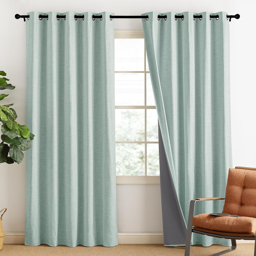 NICETOWN 100% Absolutely Blackout Linen Curtains with Thermal Insulated Liner, Seafoam Green, 62" Wide, 84" Length Energy Saving Curtains…
