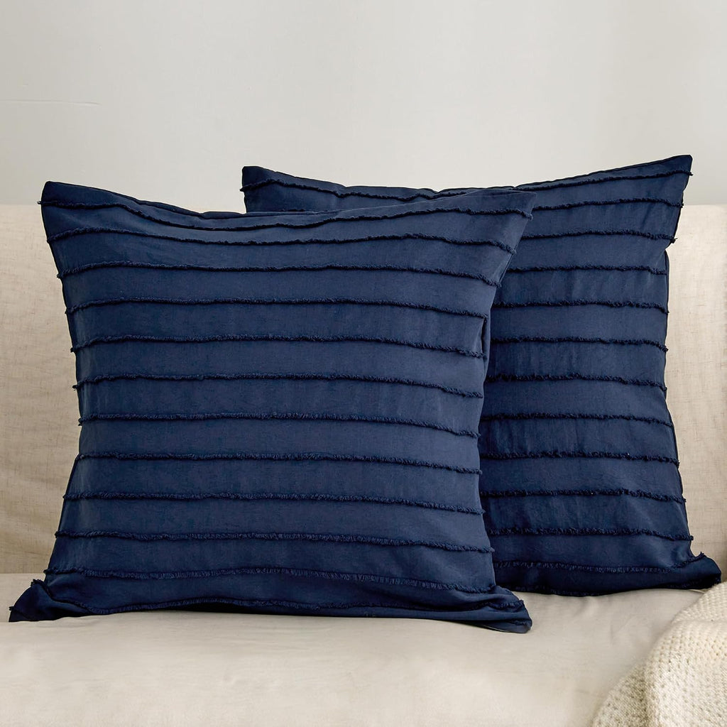 Jellymoni 2 Pack Navy Blue Pillowcases 18" x18", Soft Microfiber Striped Tufted Pillow Covers(Pillows are not Included) 2 Pack 18 inches Bl…