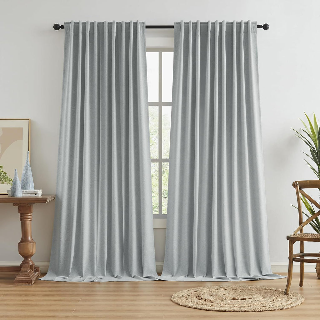 Keqiaosuocai 100% Blackout Window Curtain Panels, Back Tab Rod Pocket Hook Belt Pleated Look Curtains for Track System, Energy Efficient Dr…