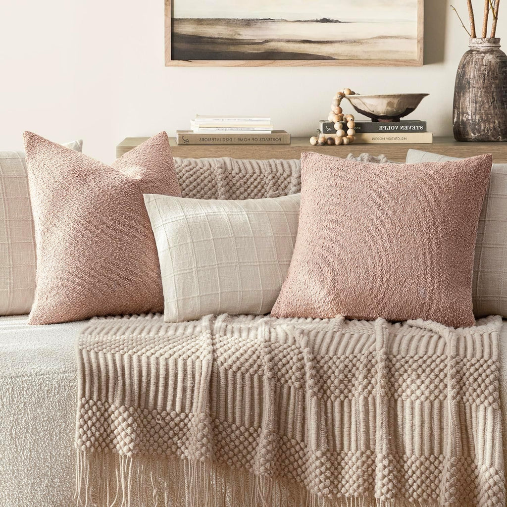 Foindtower Decorative Textured Boucle Throw Pillow Covers Accent Solid Pillow Cases Neutral Soft Cozy Couch Cushion Case for Chair Sofa…