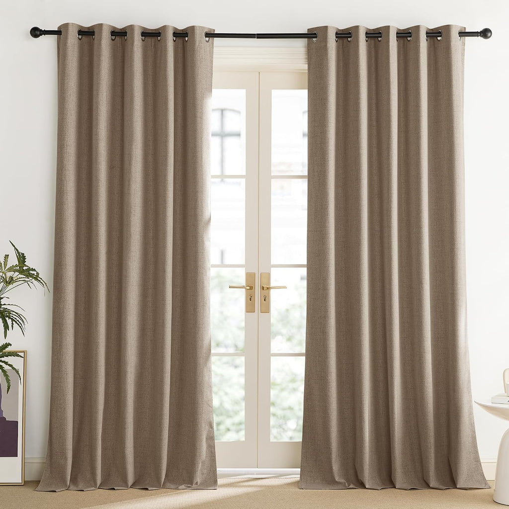 NICETOWN Burlap Vintage Open Linen Weave Flax Thermal Curtains, 100% Blackout Curtains 102" Long for Dining Room, Soundproof Window…
