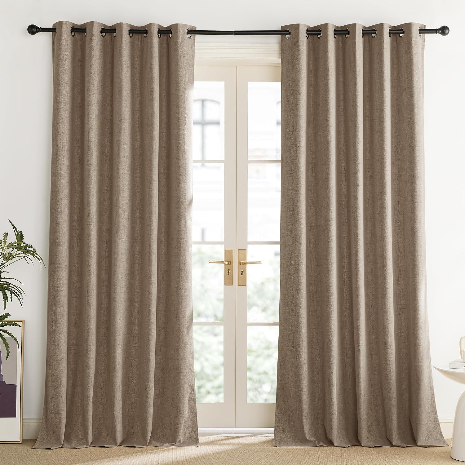 NICETOWN Burlap Vintage Open Linen Weave Flax Thermal Curtains, 100% Blackout Curtains 102" Long for Dining Room, Soundproof Window…