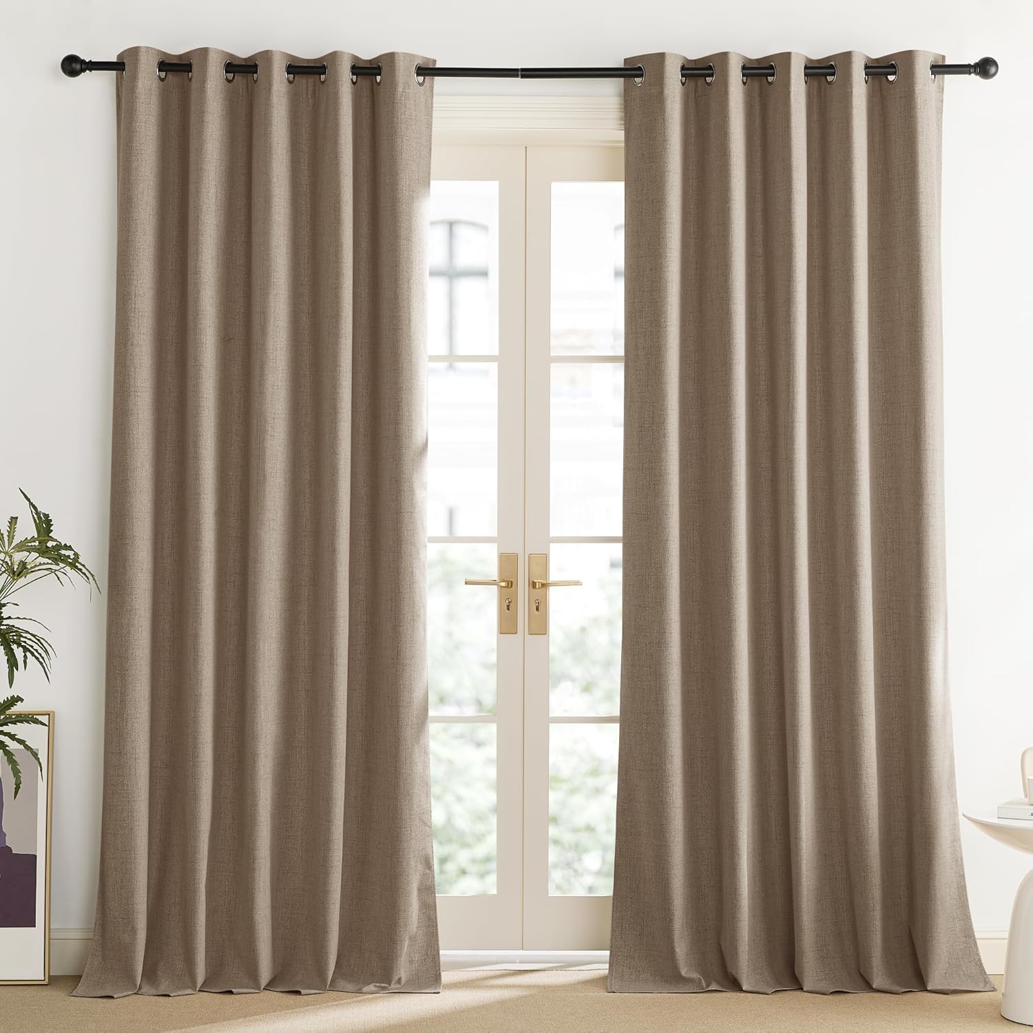 NICETOWN Burlap Vintage Open Linen Weave Flax Thermal Curtains, 100% Blackout Curtains 108" Long for Dining Room, Soundproof Window…