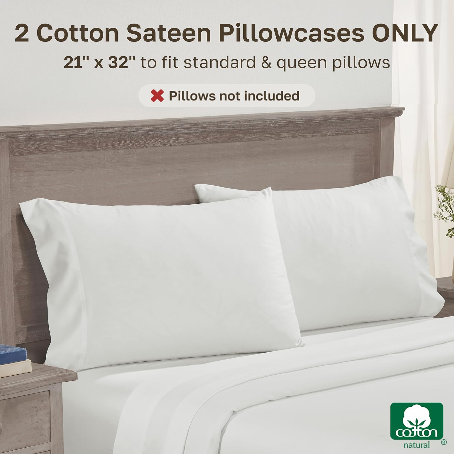 CaliforniaDesignDen California Design Den Queen Pillow Cases Set of 2 - 600 Thread Count, 100% Cotton Pillowcases Standard, Breathable Sate…