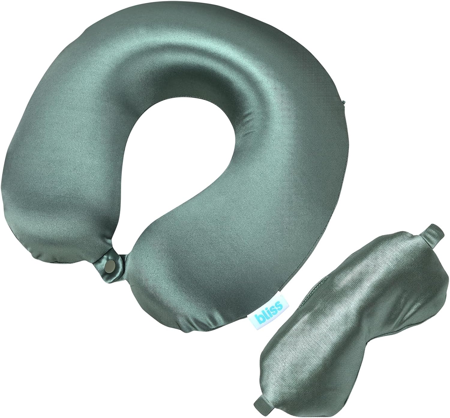 Bliss Neck Pillow Set - Lightweight U-Shaped Memory Foam Satin Travel Neck Pillow with Snap Closure and Matching Eye Mask for Airplane…