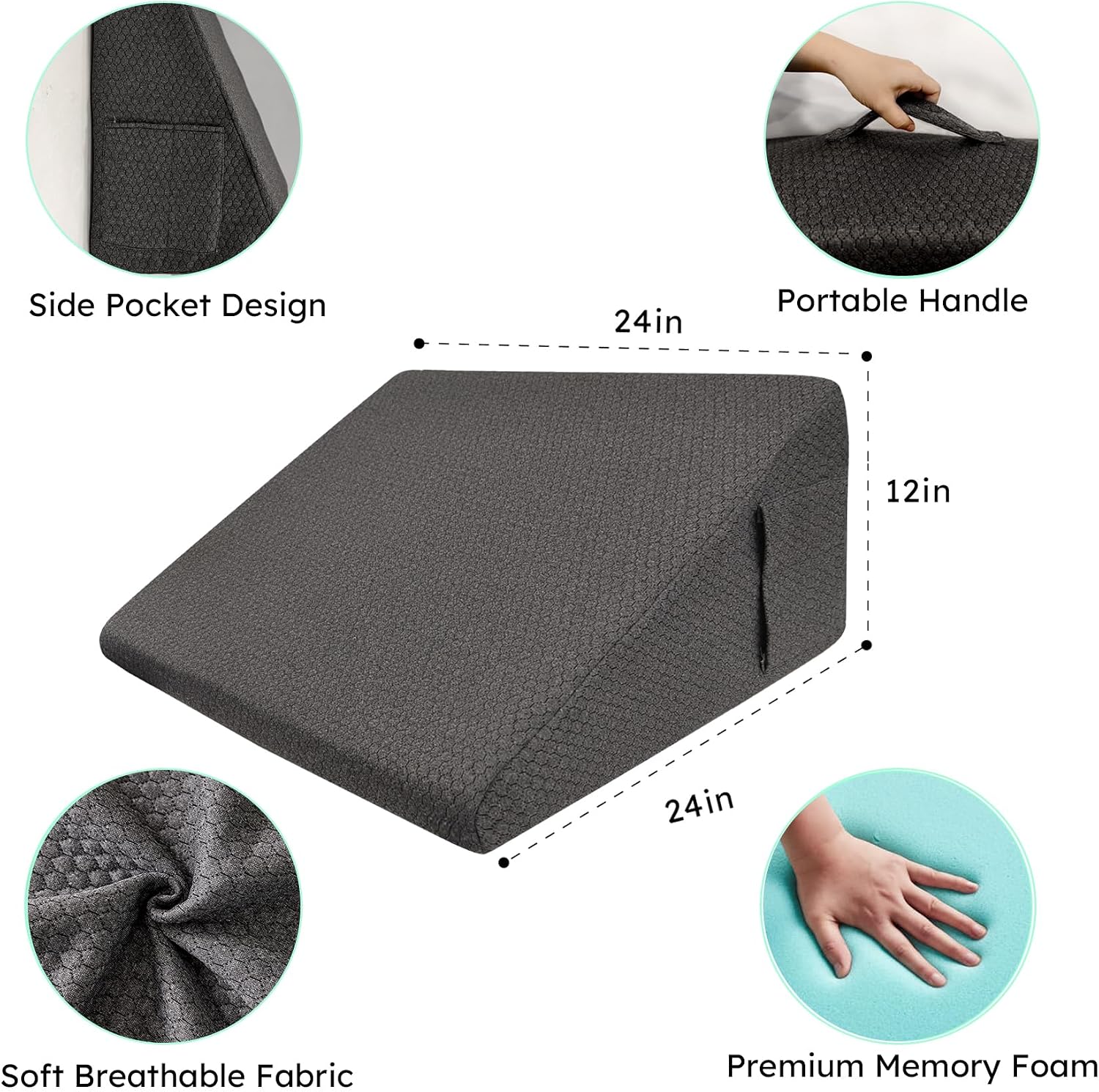 Bedluxe Wedge Pillow, 12 inch Bed Wedge Pillow, Elevated Body Pillow for Back Support, Acid Reflux, Leg, Neck Pain, Snoring, Triangle…