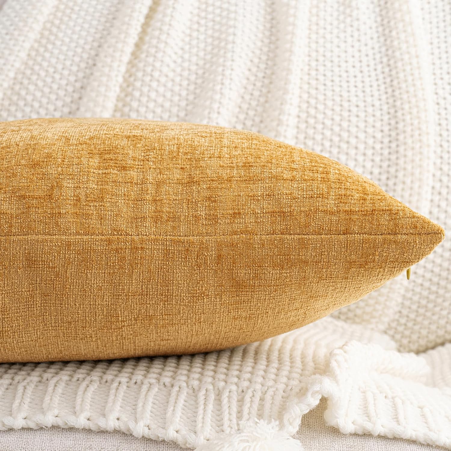 Hwy50 HWY 50 Gold Couch Pillow Covers 16x16 Inch Pack of 2, Soft Chenille Decorative Throw Pillow Cases Farmhouse for Sofa Living Room Bed…