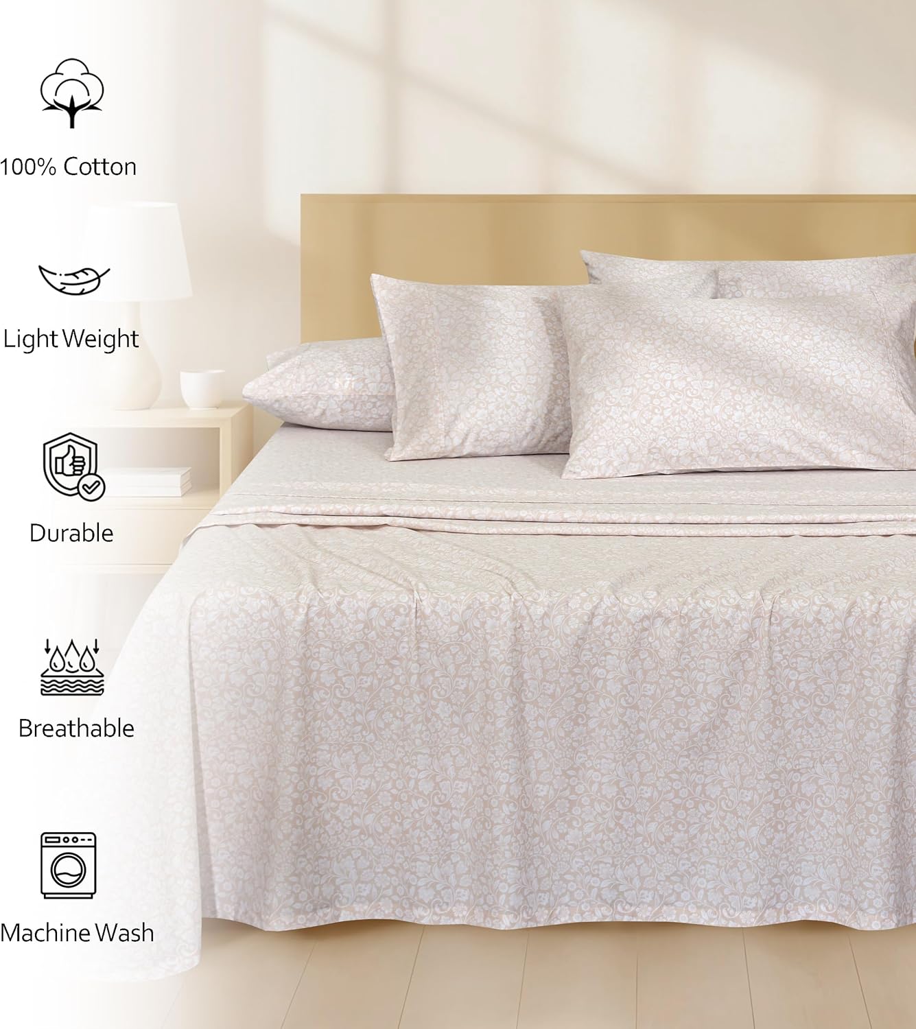 Ruvanti 100% Cotton Percale Sheets Full Size 6 Piece Set, Cooling Bed Sheets for Hot Sleepers, Deep Pocket 16”, Breathable Lightweight & Du…