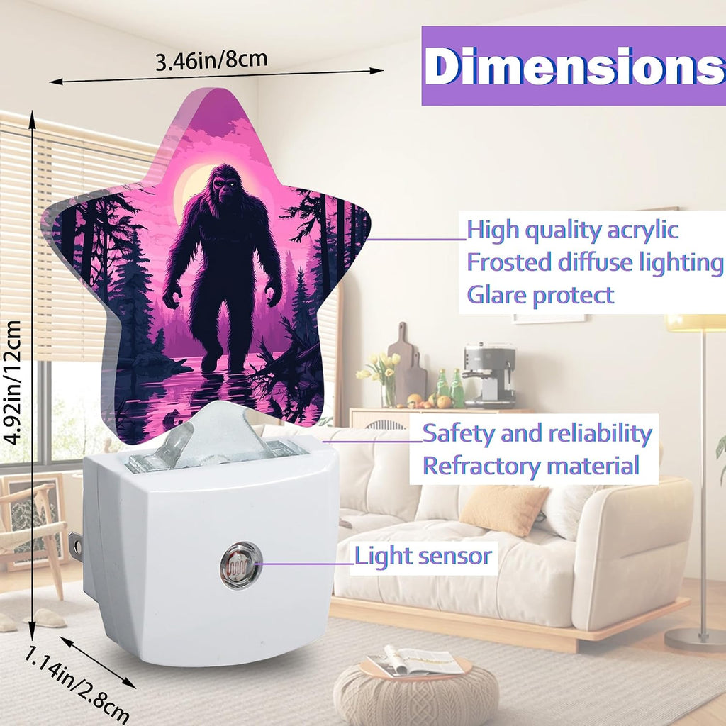 Bigfoot Night Light for Kids, Purple Forest Night Lights Plug Into Wall, Lightweight Dusk to Dawn Light Sensor Warm Nightlights for Girls…