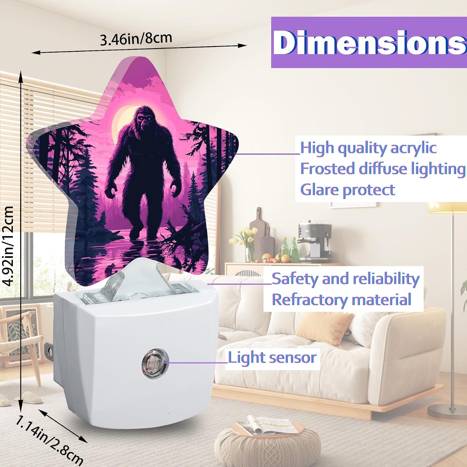 Bigfoot Night Light for Kids, Purple Forest Night Lights Plug Into Wall, Lightweight Dusk to Dawn Light Sensor Warm Nightlights for Girls…