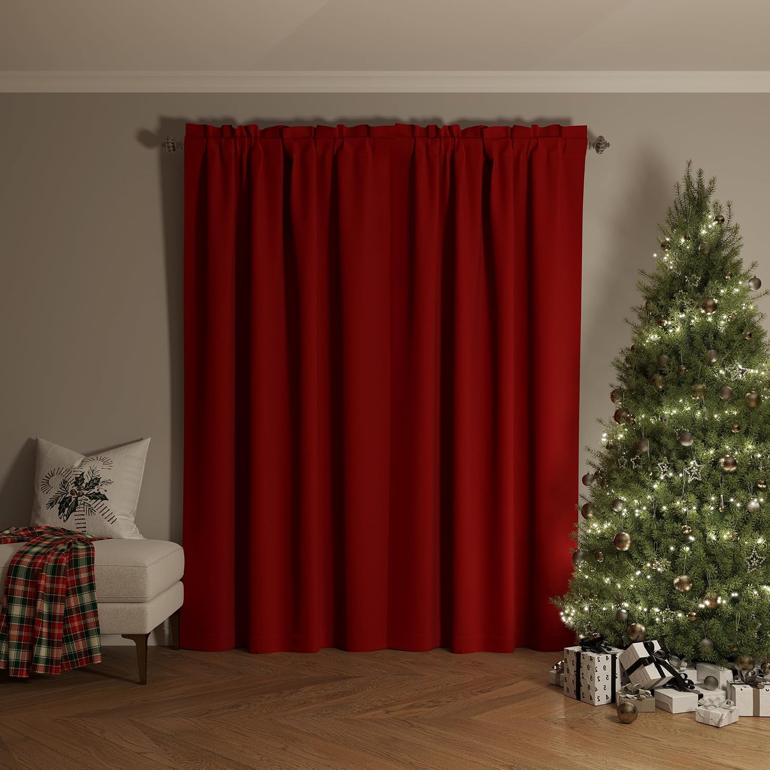 Sun Zero Oslo Theater Grade Extreme 100% Blackout Rod Pocket Curtain Panel, 52" x 63", Holiday Red
