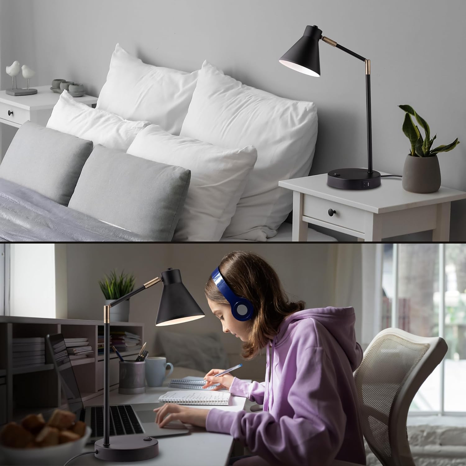 O'Bright Astrum - LED Desk Lamp with Dual USB Charging Ports, 100% Metal, 270 Degree Swivel Arms, Soft White Light (3000K), Bedside &…