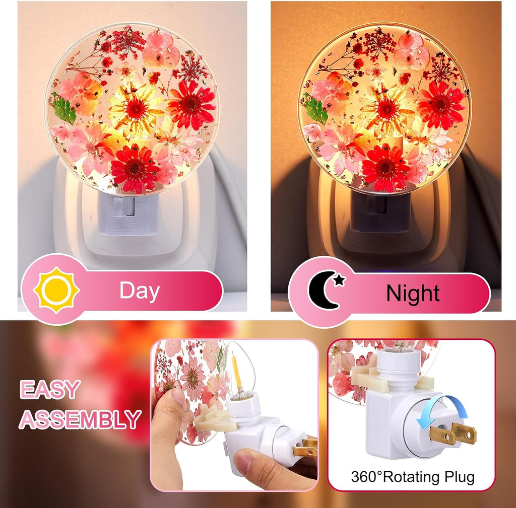 Glooglitter Pressed Flower Night Light Plug in - Handmade Dried Floral Wall Night Light, Soft Glow Decorative Nightlight for Hallway Bedroo…