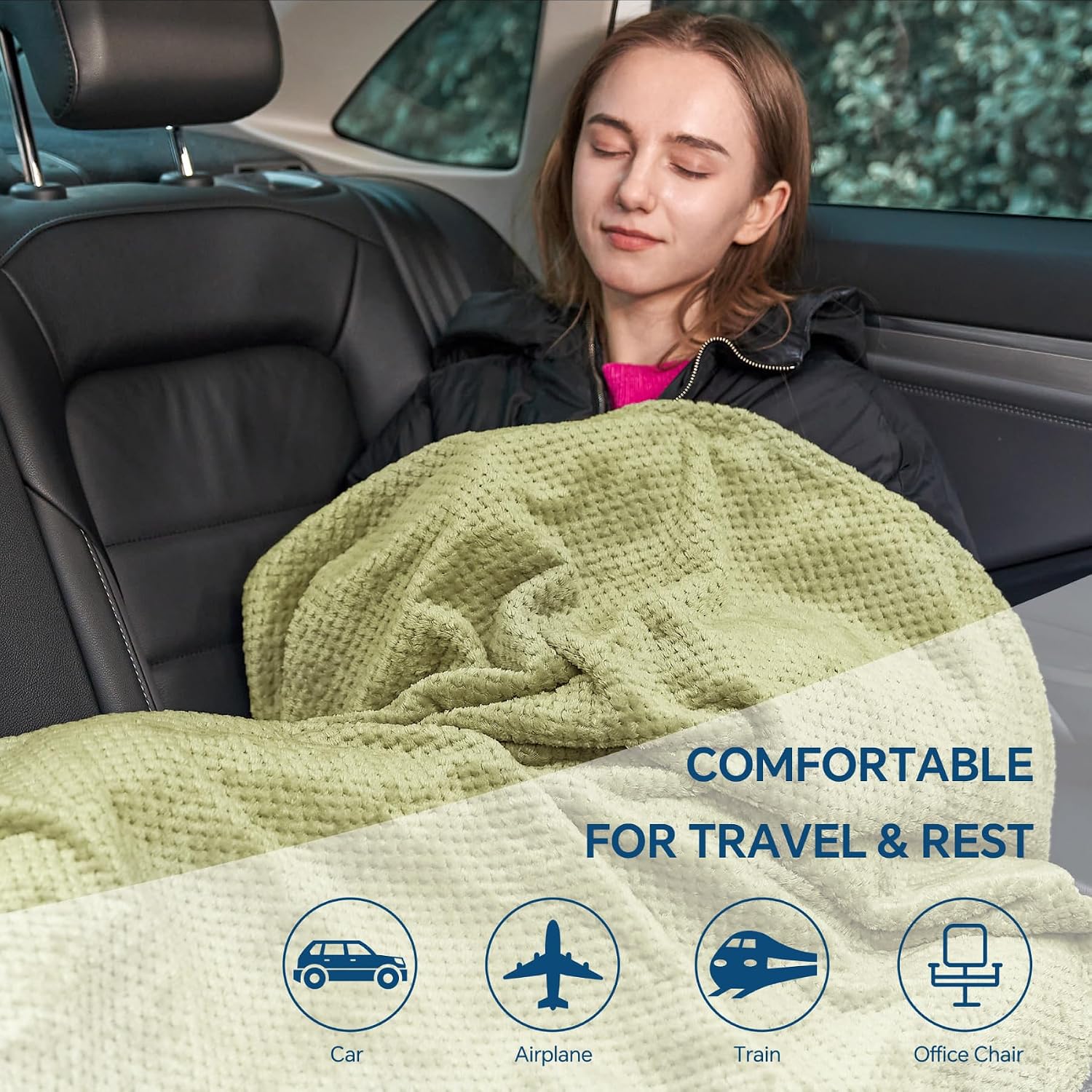 Bedelite Travel Blanket with Bag, Ultra-Soft Jacquard Fleece Blanket with Luggage Sleeve & Backpack Clip, Airplane Blanket Travel Essential…