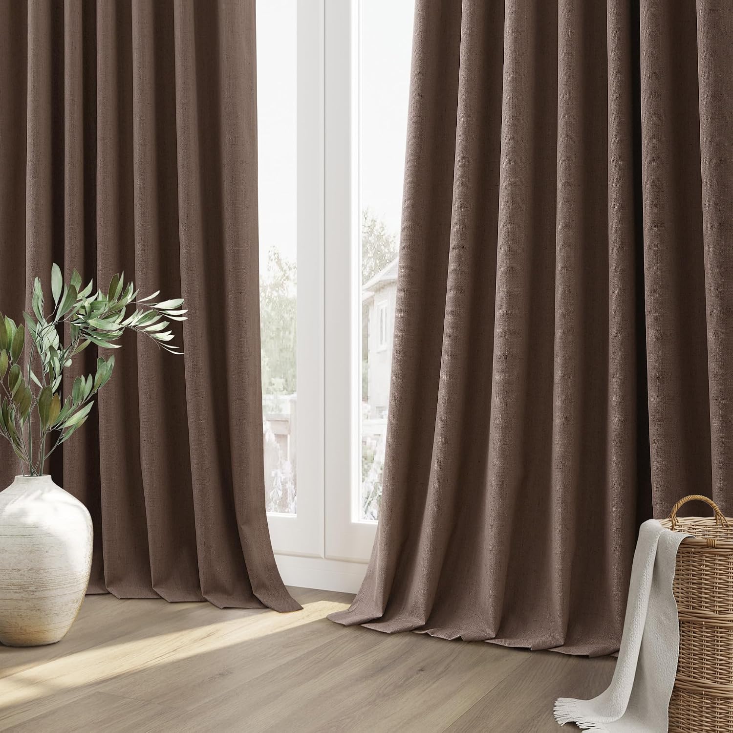 Guken 100% Blackout Curtains 108 Inch Length 2 Panels Set for Living Room Bedroom Back Tab Thermal Insulated Black Out Linen Drapes Room Da…